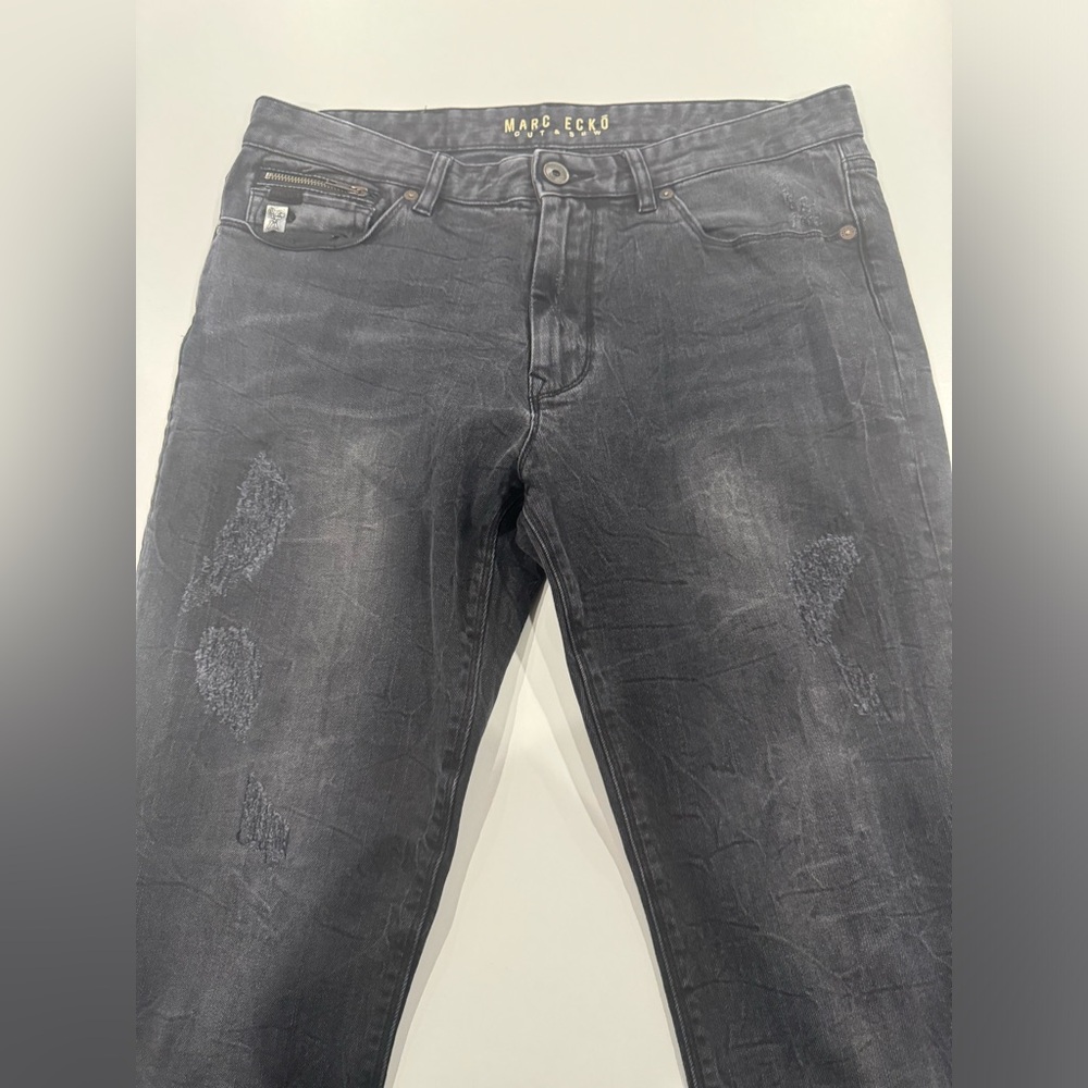 Men's Black Distressed Marc Ecko Jeans Cut & Sew - Picture 2 of 9